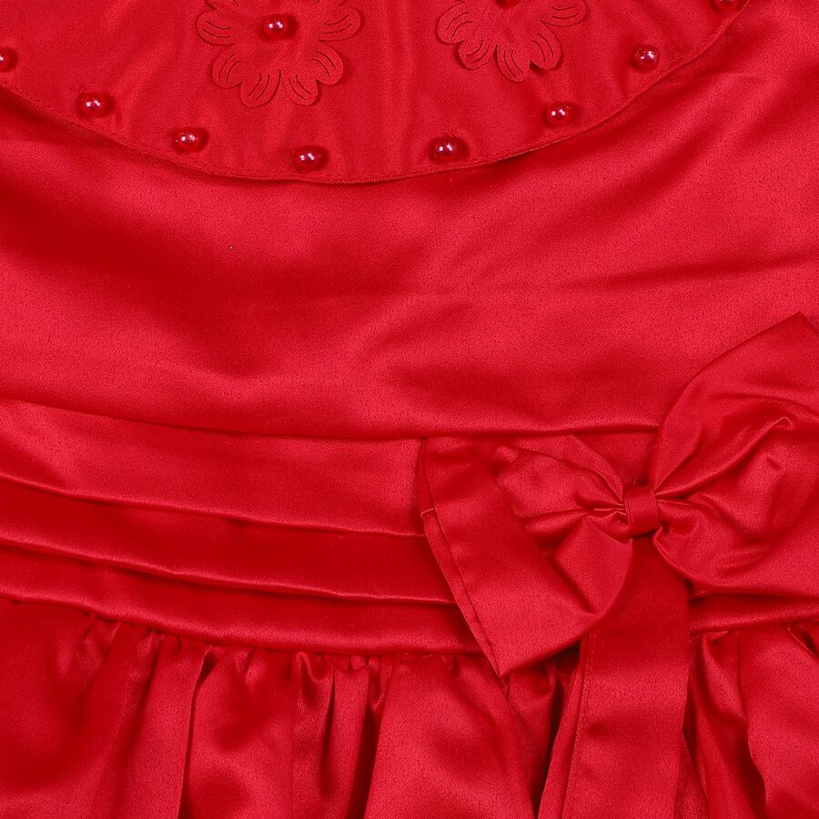 Girls' Red Fit and Flare Embellished Bow Party Wear Frock, Red, large