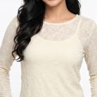 Women's Cream Round Neck Regular Top, ऑफ व्हाइट, small