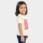 Girls Off White Cotton Round Neck Regular T-Shirt, Off White, small