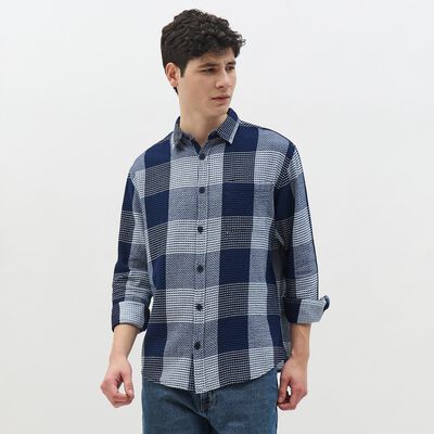 Men's Deep Midnight Navy Blue Cotton Spread Collar Casual Shirt