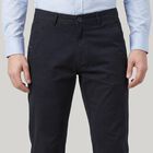 Men's Navy Blue Slim Fit Flat-Front Casual Trousers, Navy Blue, small