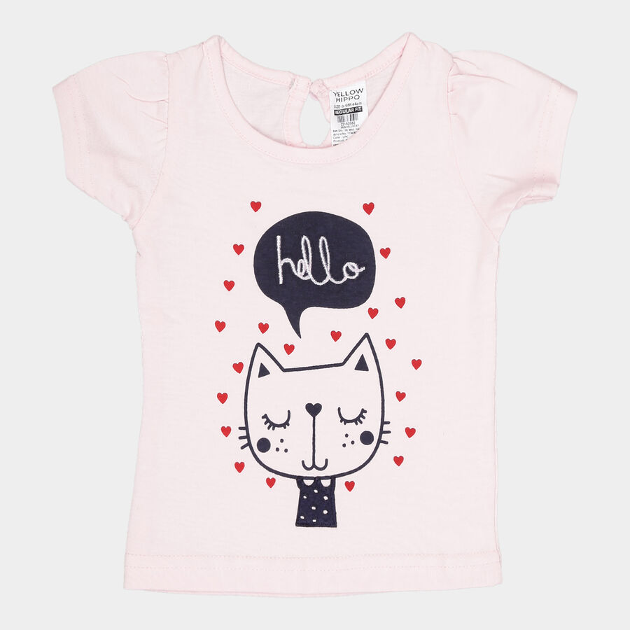 Infants Cotton Round Neck T-Shirt, Light Pink, large image number null