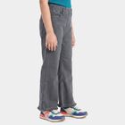Girls Grey Flared Fit Frayed Hem Jeans, गहरा ग्रे, small