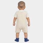 Infants' Beige Cotton Round Neck Lion Embroidered Baba Suit, Beige, small