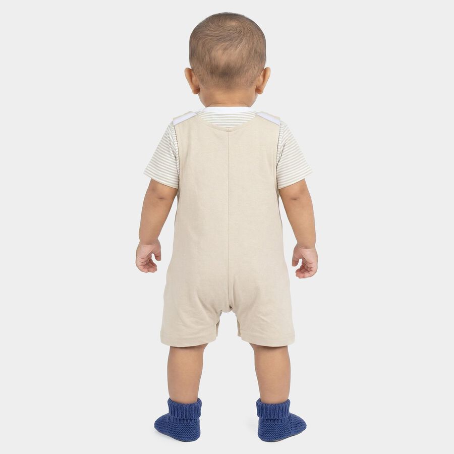 Infants' Beige Cotton Round Neck Lion Embroidered Baba Suit, Beige, large