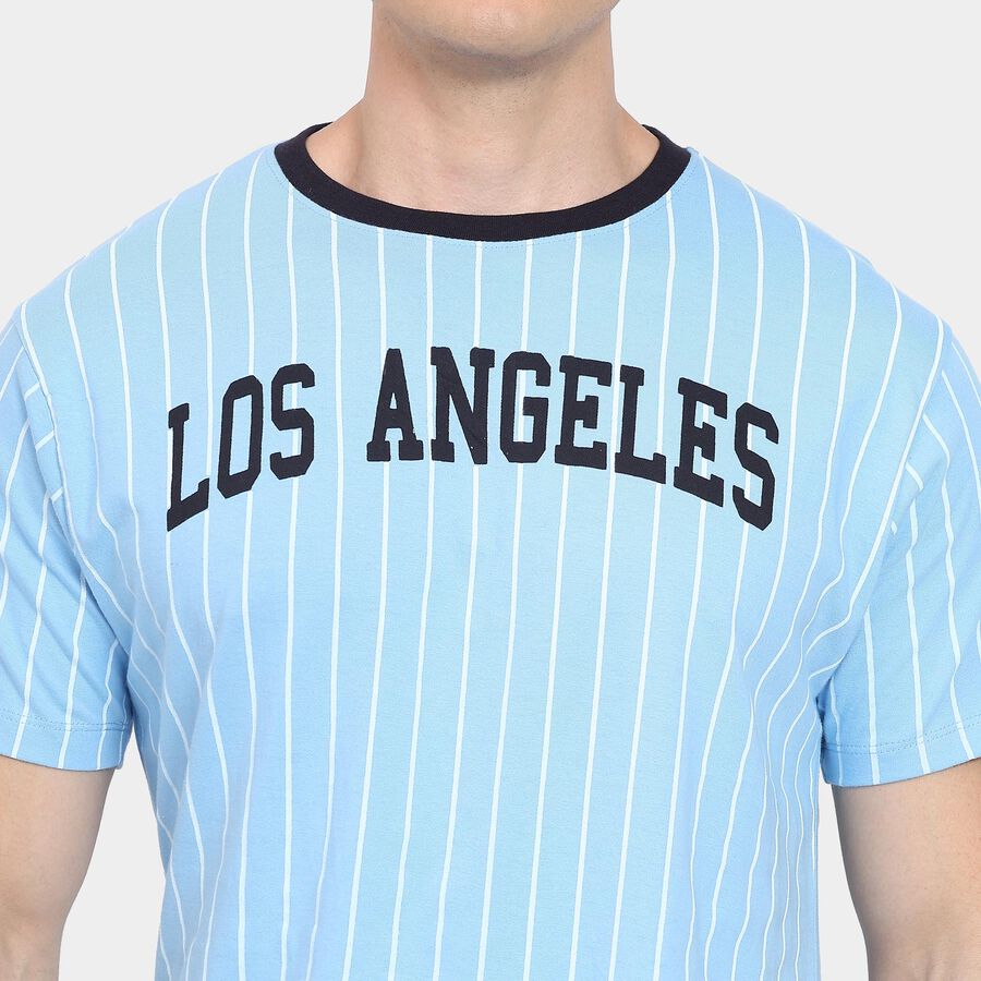 Men's 100% Cotton Round Neck Half Sleeves T-Shirt, Light Blue, large