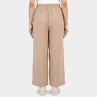 Women's Beige Wide-Leg Elastic Waist Trousers, Beige, small