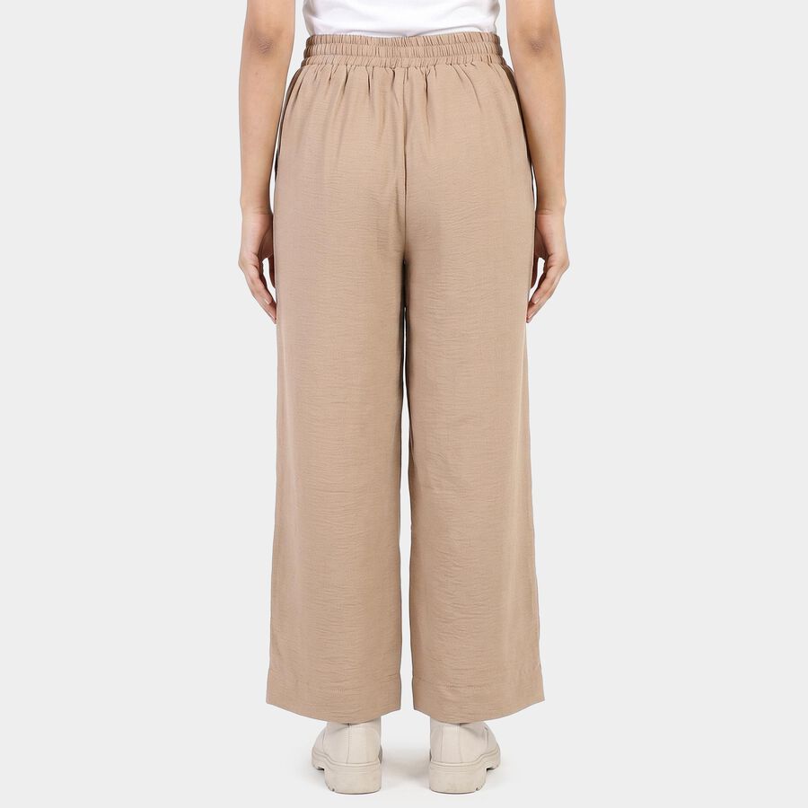 Women's Beige Wide-Leg Elastic Waist Trousers, Beige, large