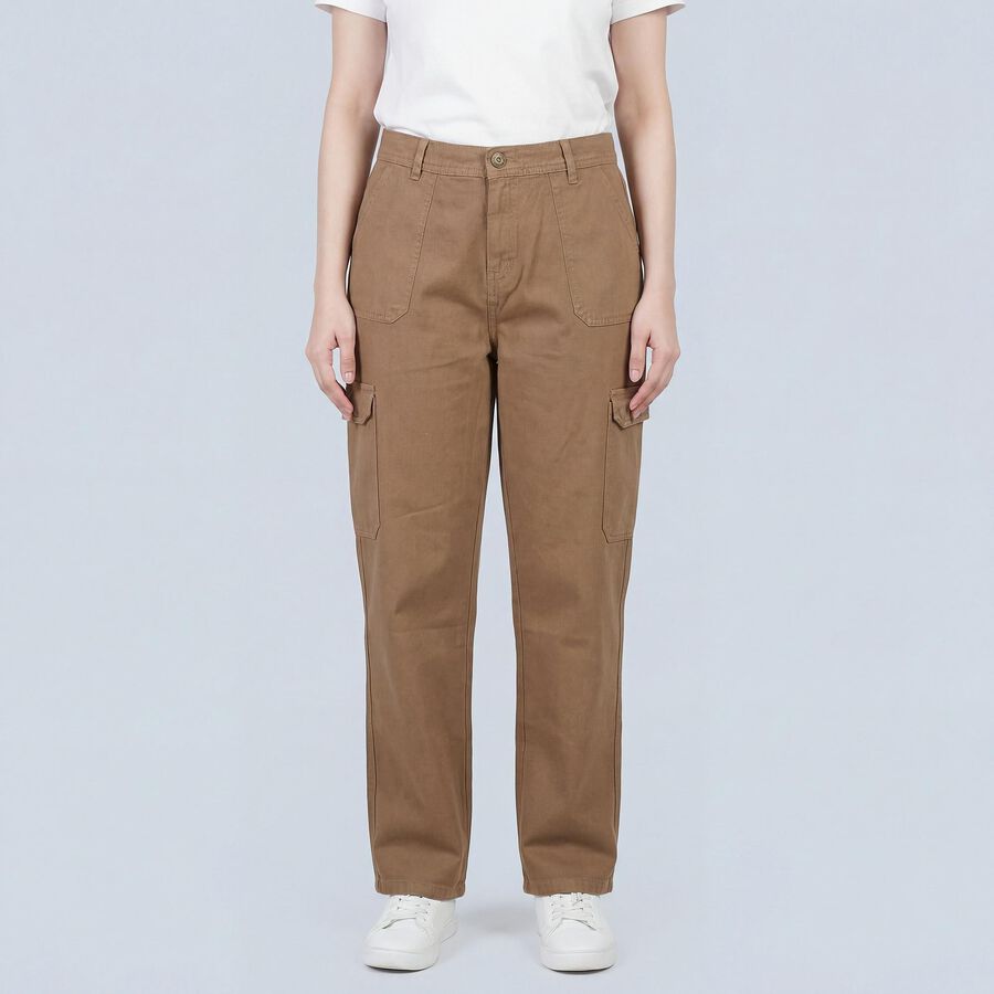 Women's Brown Straight Fit High-Waist Jeans, भूरा, large