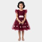 Girls' Wine Fit and Flare Floral Applique Party Wear Frock, वाइन, small