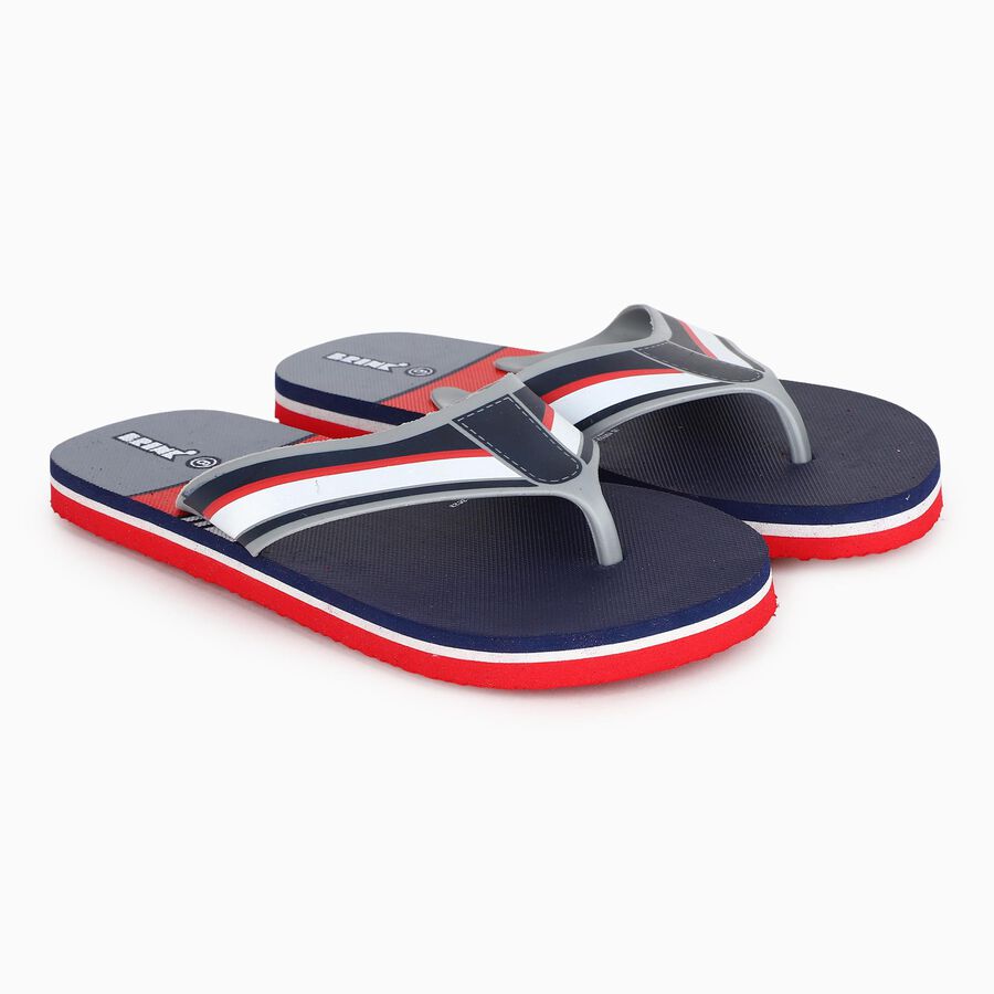 Men's Navy Blue Striped Thong Strap Flip-Flops, Navy Blue, large