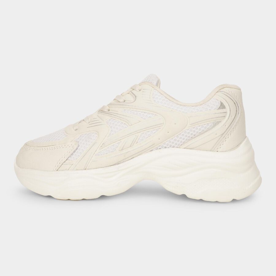 Women's Muted Beige Lace-Up Casual Sneakers, Beige, large image number null