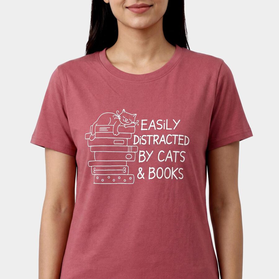 Ladies' Round Neck T-Shirt, गुलाबी, large