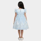 Girls' Light Blue Regular Fit Lace Trim Pocket Frock, हल्का नीला, small
