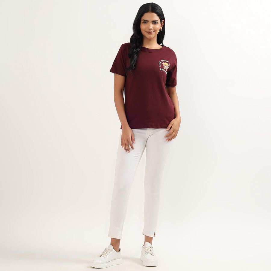 Ladies' 100% Cotton Round Neck T-Shirt , Wine, large image number null
