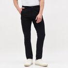 Men's Jet Black Slim Fit Flat-Front Casual Trousers, Black, small