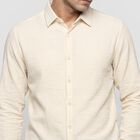 Men's Cream Cotton Long Sleeve Collar Shirt, Off White, small