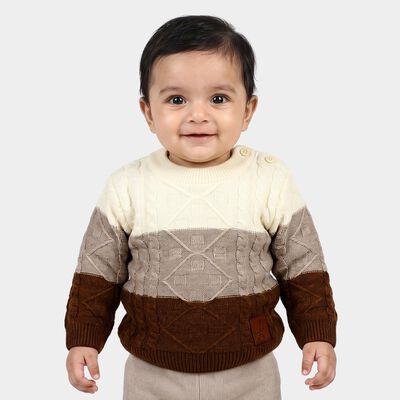 Infants Brown Crew Neck Knitted Design Pullover