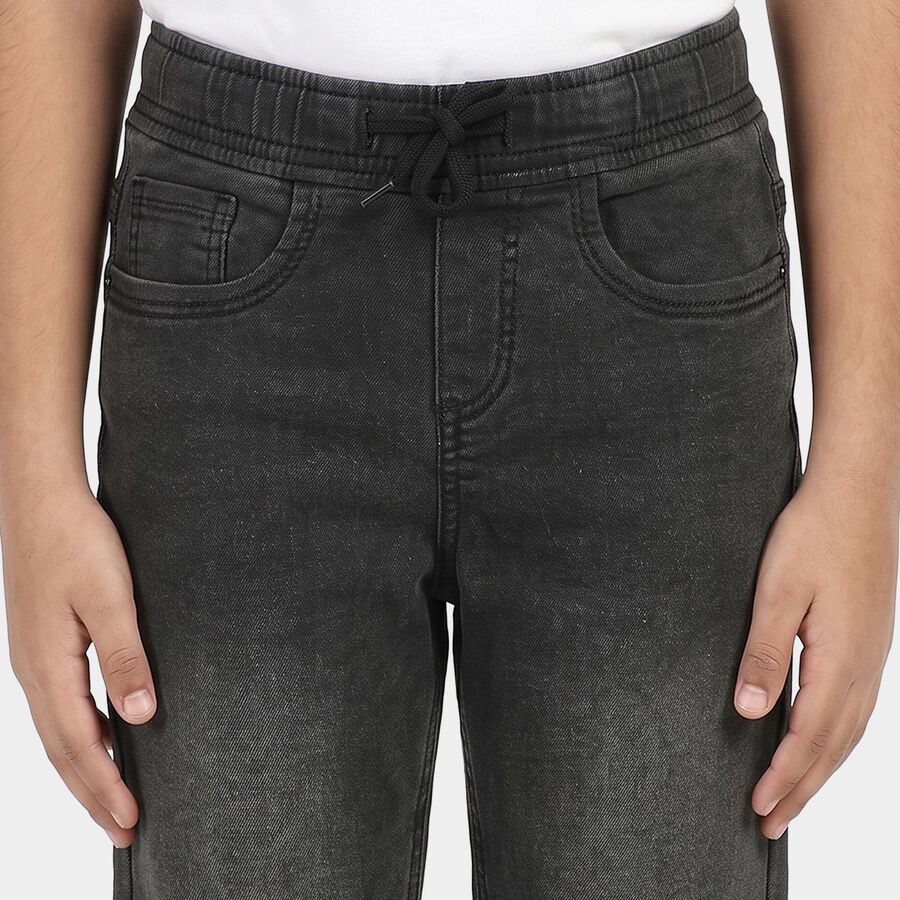 Boys' Dark Grey Straight Fit Drawstring Waist Jeans, गहरा ग्रे, large
