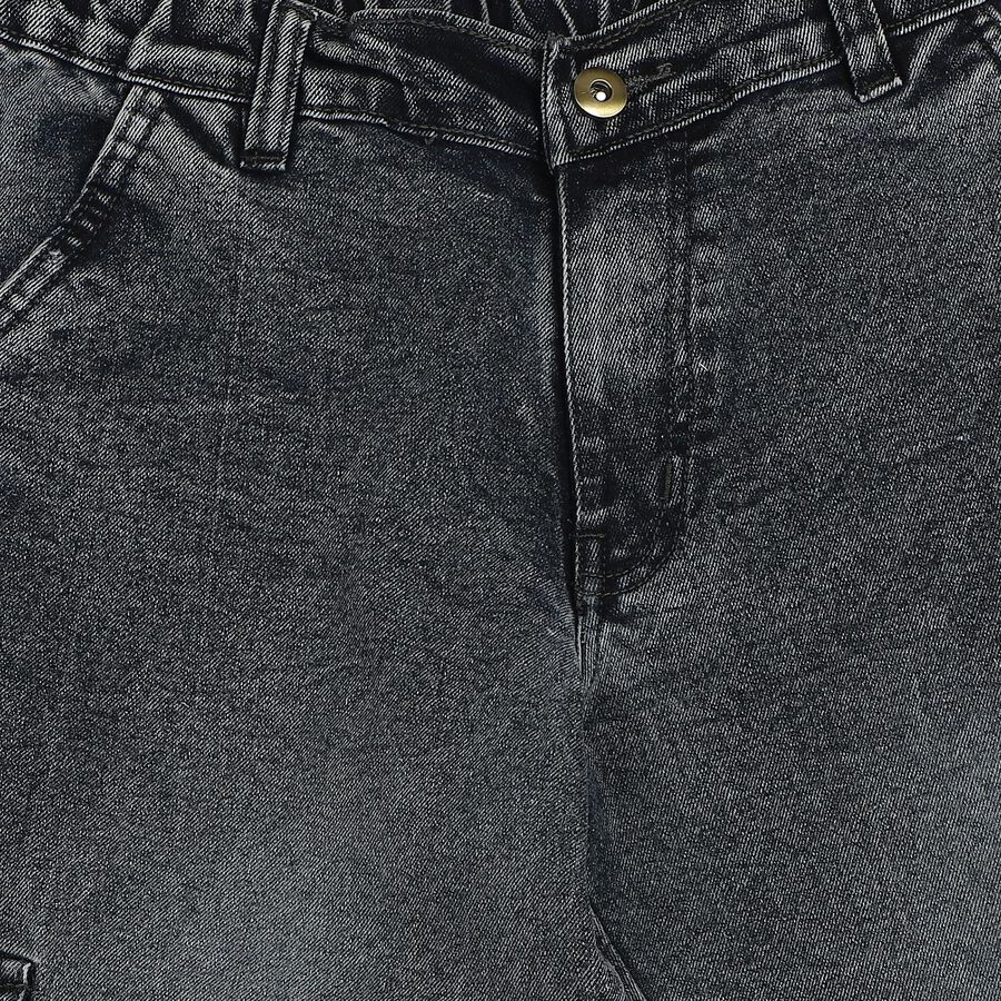 Boys Dark Grey Cargo Fit Washed Jeans, गहरा ग्रे, large