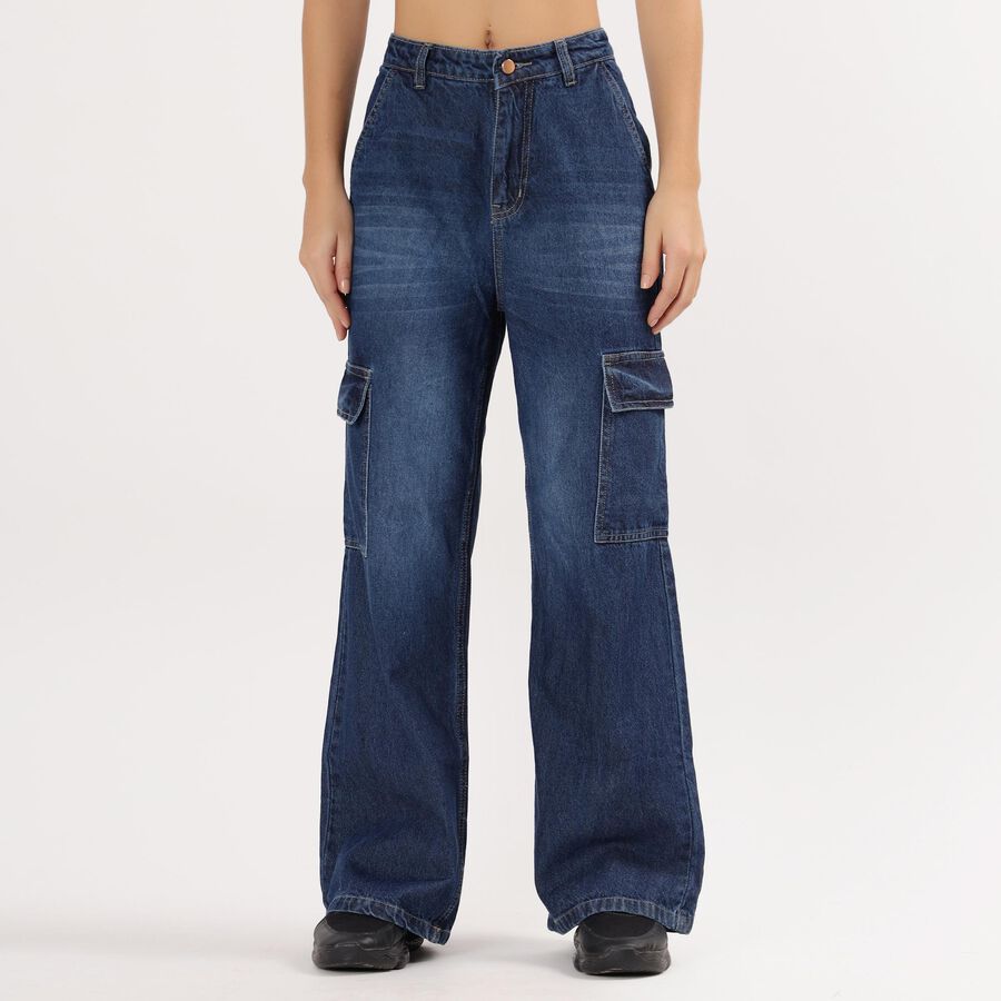Ladies' 100% Cotton Jeans, Dark Blue, large image number null