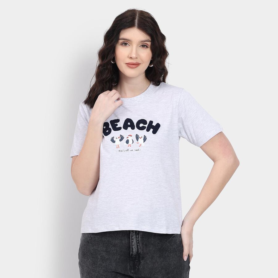 Ladies' Round Neck T-Shirt , Ecru Melange, large image number null