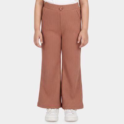 Girls Light Pink Regular Fit Ribbed Wide Leg Trousers