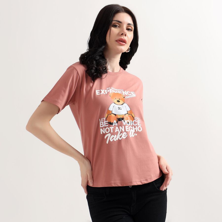 Ladies' Round Neck T-Shirt, गुलाबी, large image number null