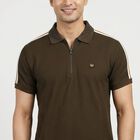 Men's Olive Green Collared Casual T-Shirt, Olive, small