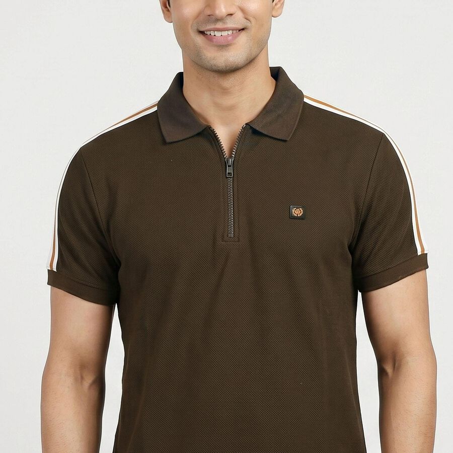 Men's Olive Green Collared Casual T-Shirt, Olive, large