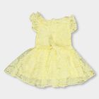 Infants' Soft Lemon Yellow Floral Lace Round Neck Party Frock, Yellow, small image number null