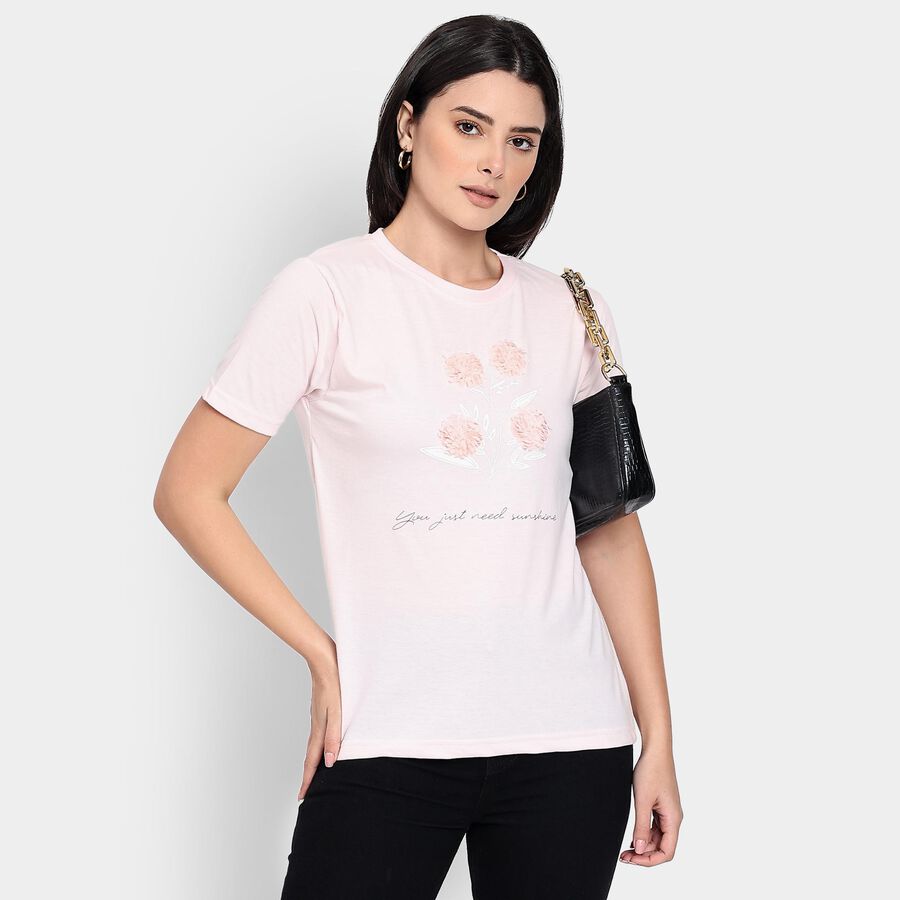 Ladies' Round Neck T-Shirt, हल्का गुलाबी, large image number null