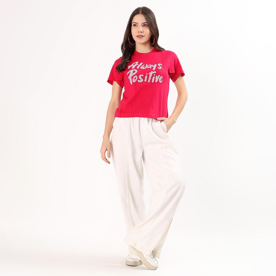 Women's Red Cotton Round Neck Casual T-Shirt, Fuchsia, large image number null