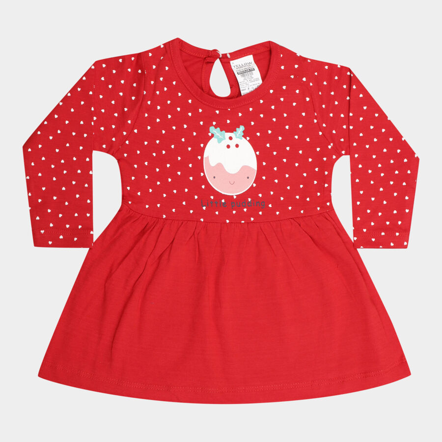Infants Cotton Frock, Red, large image number null