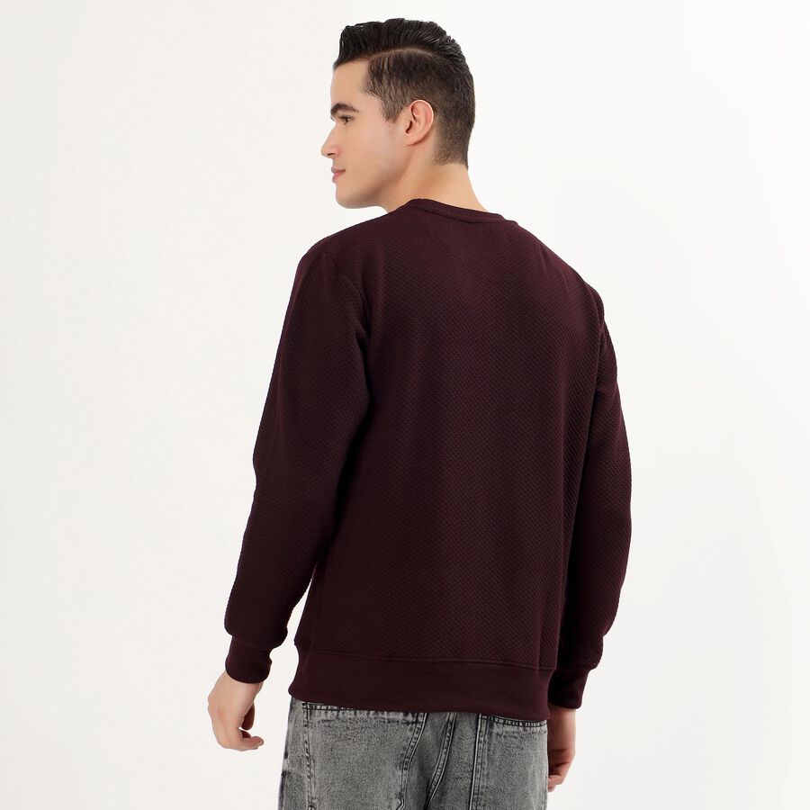 Men's Deep Burgundy Crew Neck Textured Sweatshirt, Wine, large image number null