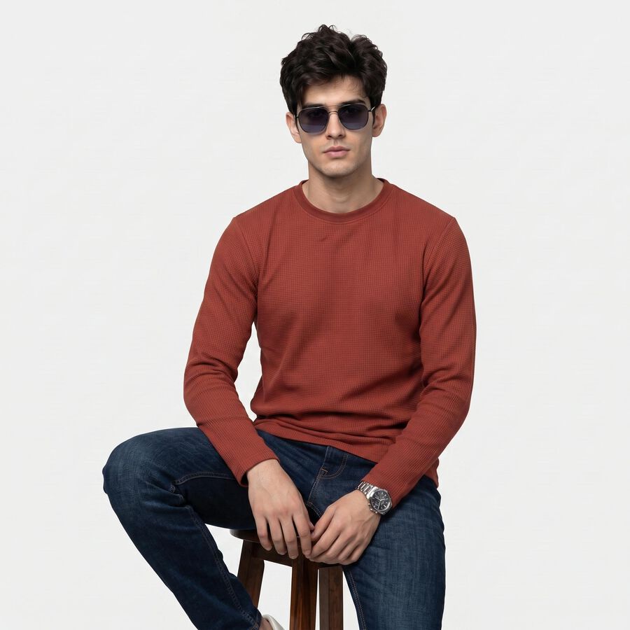 Men's Rust Crew Neck Regular T-Shirt, रस्ट, large