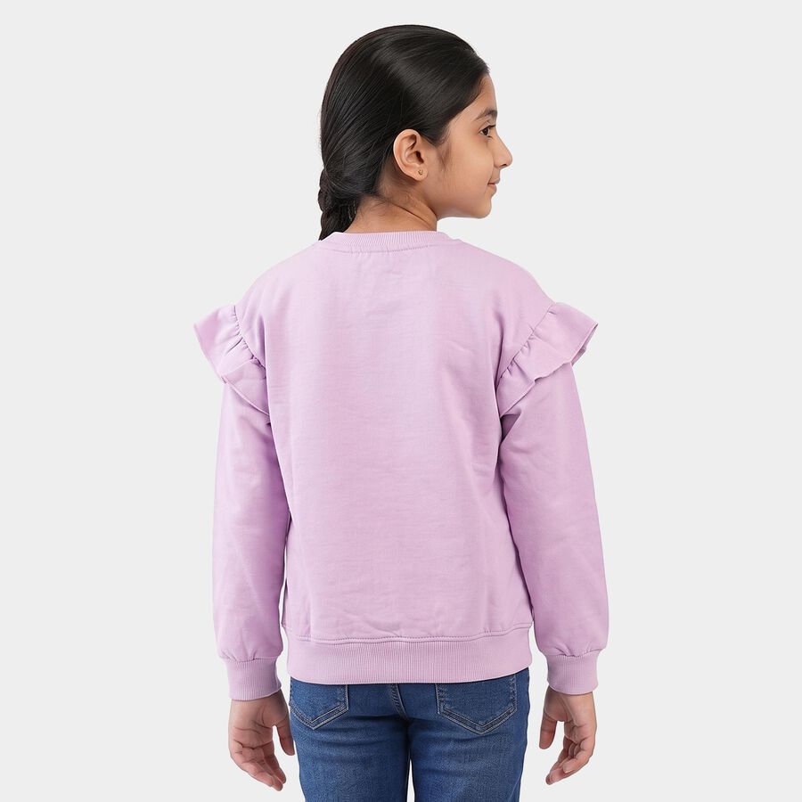 Girls' Lilac Crew Neck Pullover Sweatshirt, लाइलेक, large