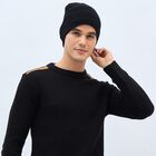 Men's Jet Black Knitted Beanie Cap, काला, small image number null