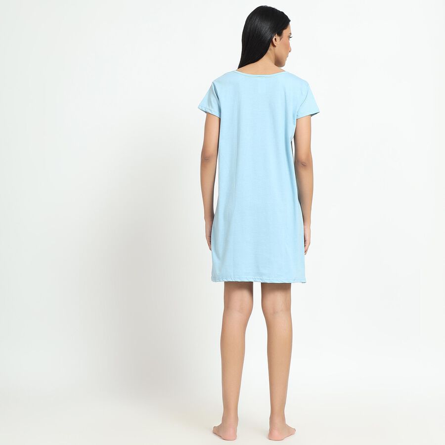 Women's Light Blue Round Neck Casual Nighty, Light Blue, large image number null