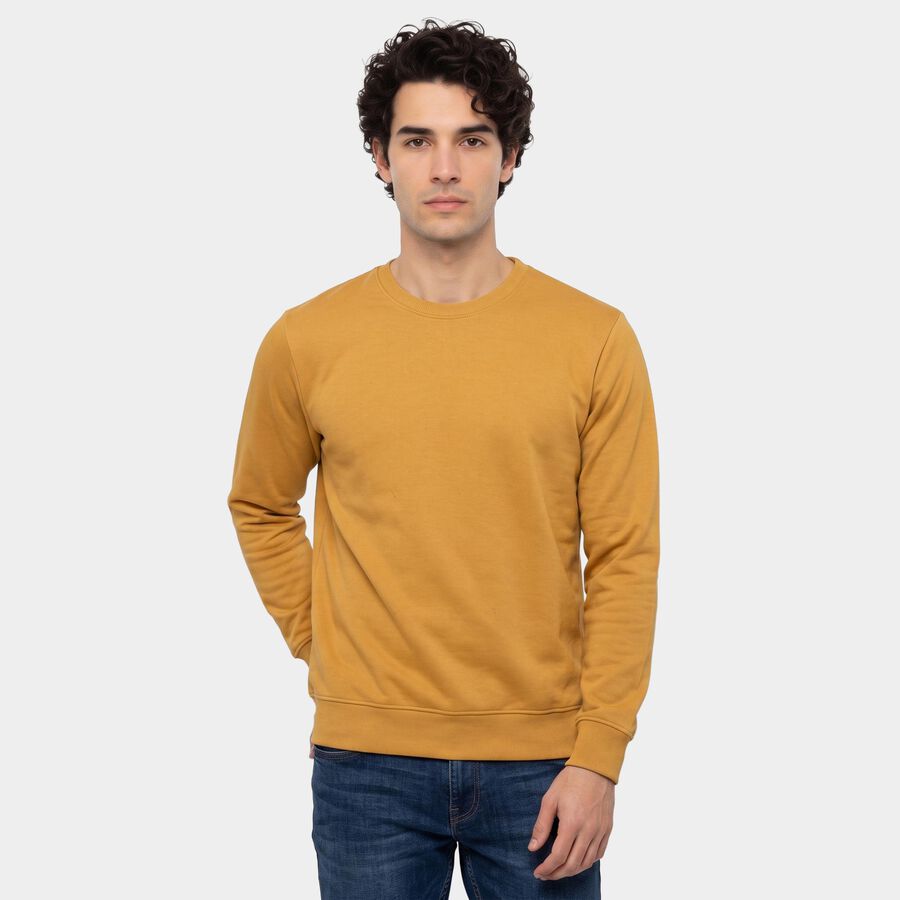 Men's Mustard Crew Neck Pullover Sweatshirt, Mustard, large