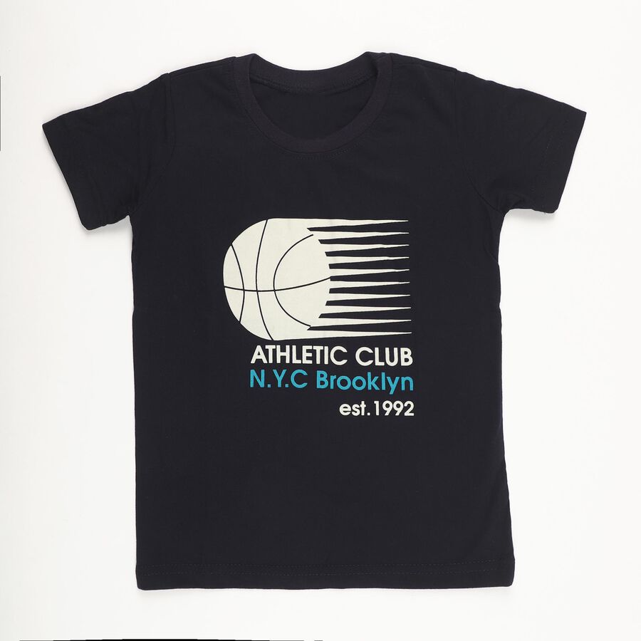 Boys Deep Midnight Navy Blue Crew Neck Casual T-Shirt, Navy Blue, large