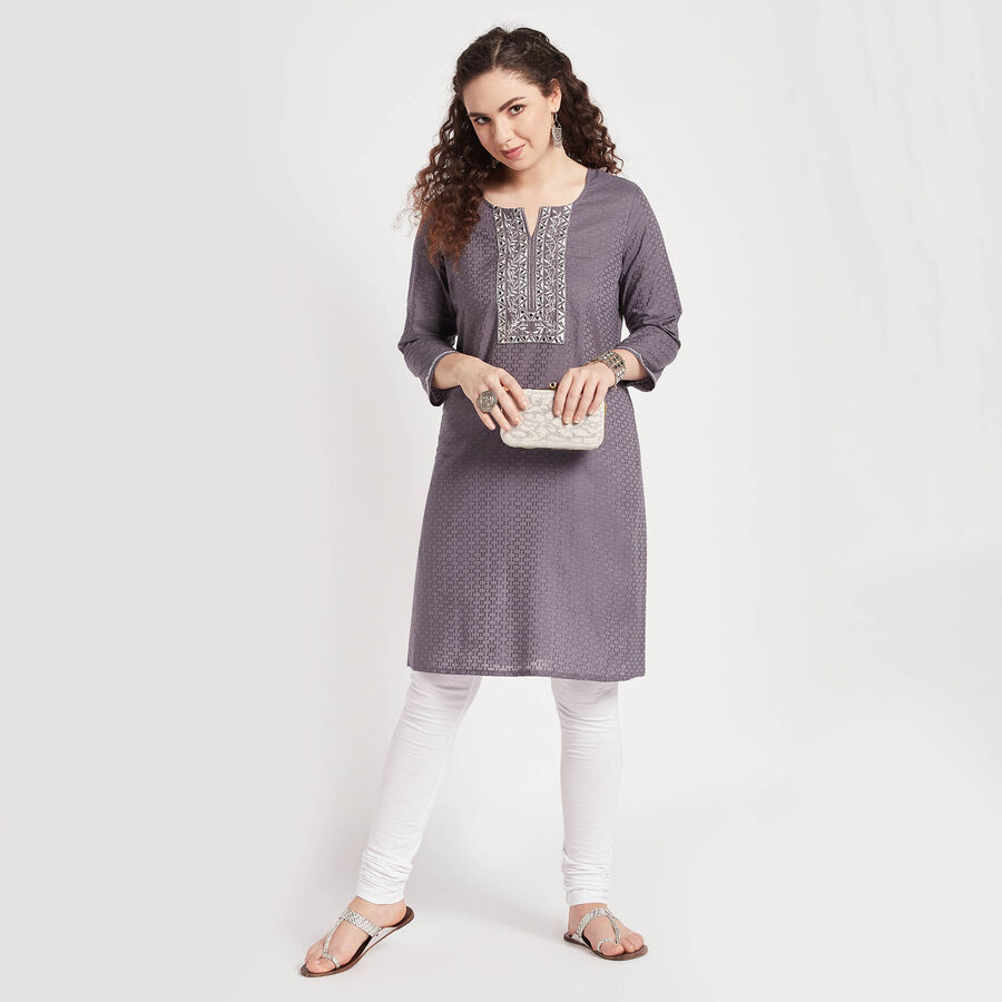 Cotton Straight Kurta, Dark Grey, large image number null