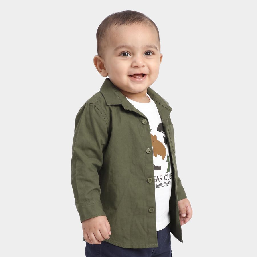 Infants' Olive Green Cotton Regular Fit Shirt, Olive, large