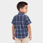 Boys Navy Blue Cotton Short Sleeves Collar Shirt, Navy Blue, small