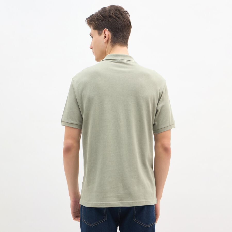 Men's Light Sage Green Polo Collar Casual T-Shirt, हल्का हरा, large