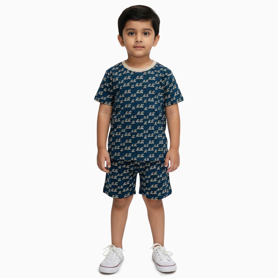 Boys' Night Suit, मध्यम नीला, large image number null