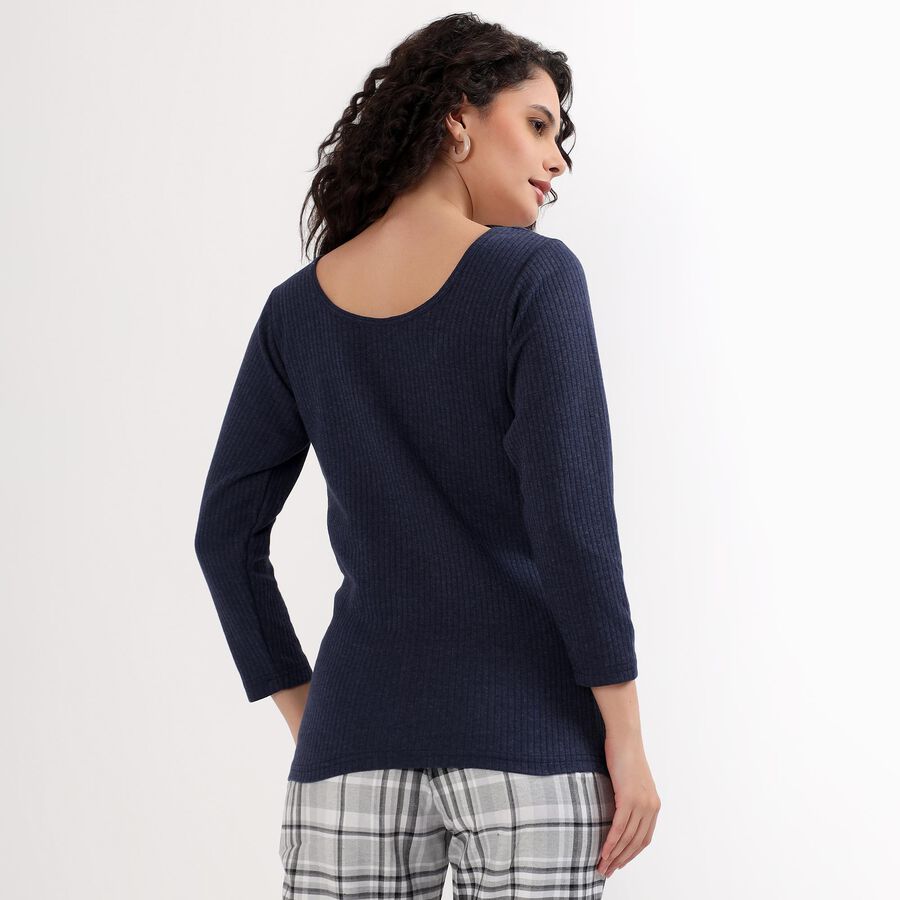 Women's Deep Midnight Navy Blue Scoop Neck Thermal, मध्यम नीला, large image number null