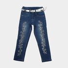 Girls Blue Straight Fit Embroidered Jeans, Mid Blue, small