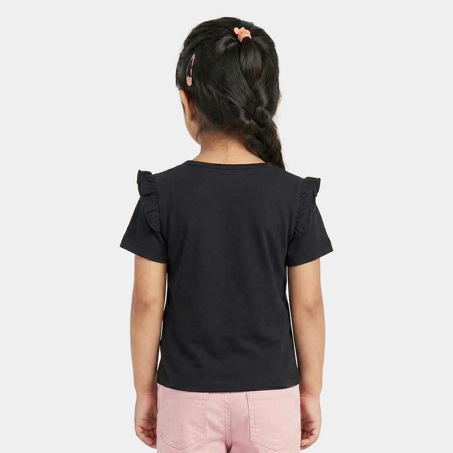 Girls Navy Blue Cotton Round Neck Regular T-Shirt, Navy Blue, large