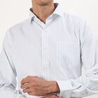 Men's White Cotton Blend Full Sleeve Button-Down Collar Formal Shirt, मध्यम नीला, small image number null